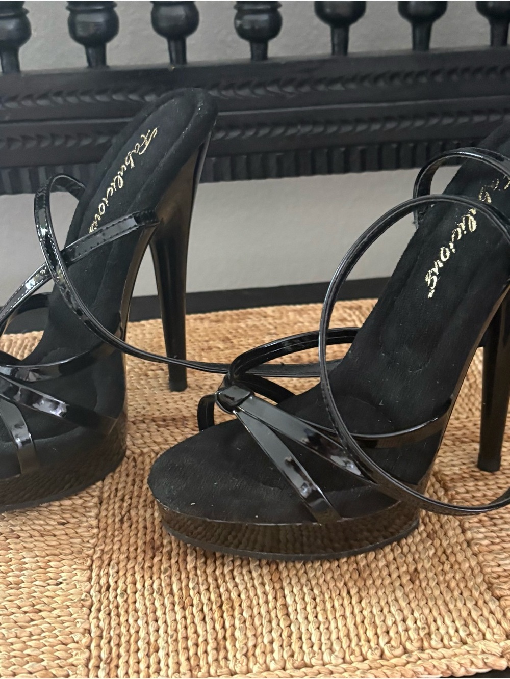 Delicious Black Patent Strappy Platform Heels